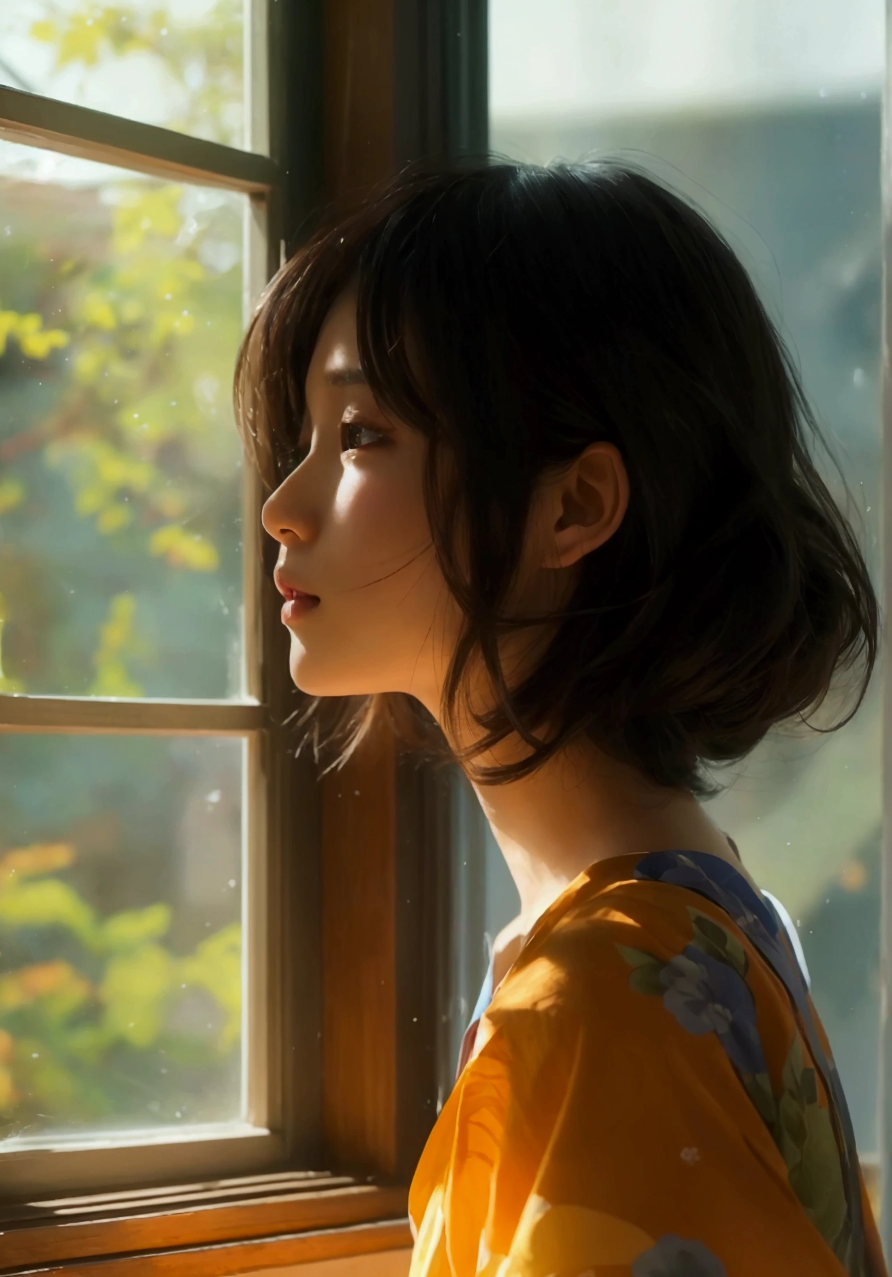 An 1 Japanese woman studying by the window