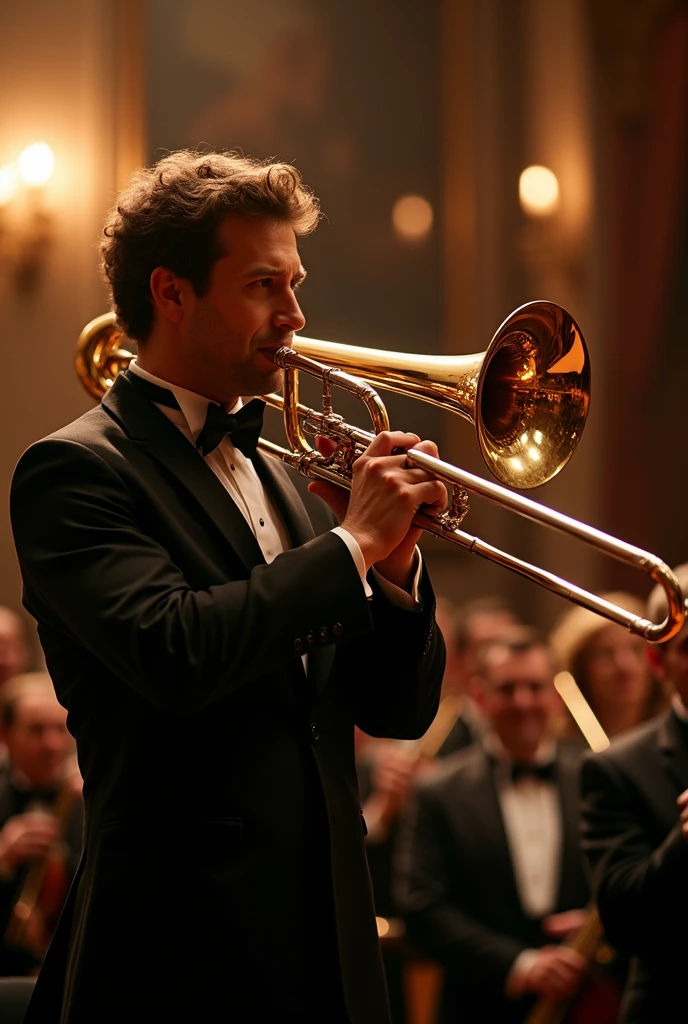 Create a fake story of a sheet music for solo trombone with very high notes