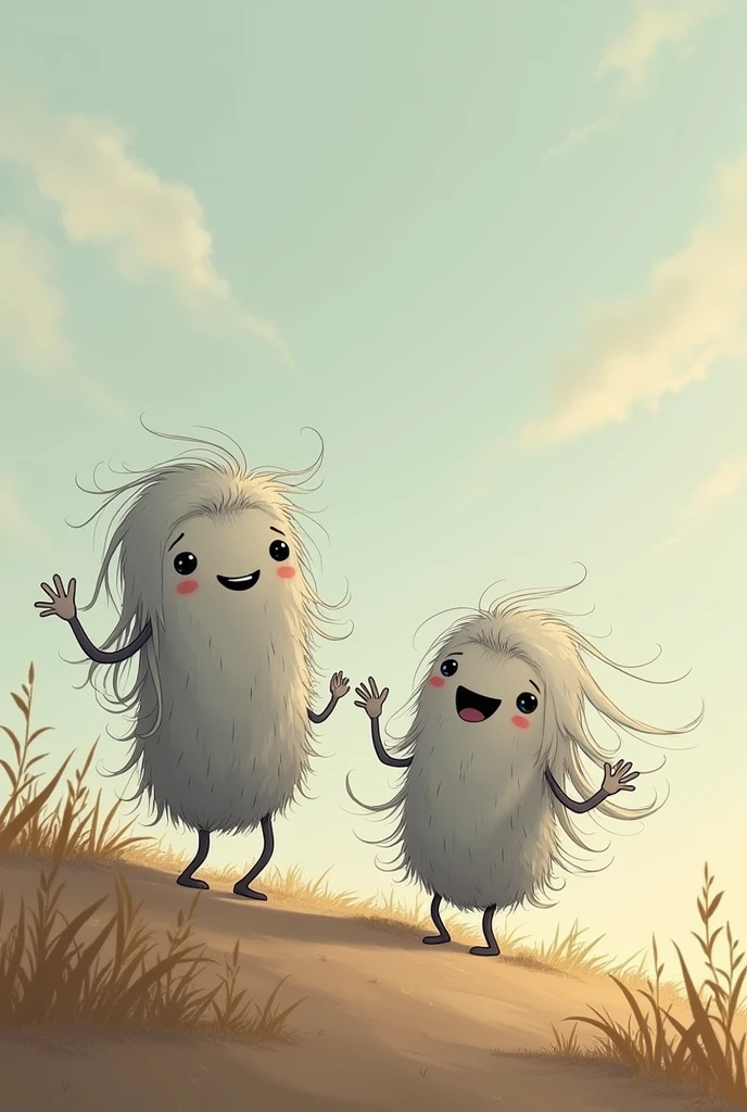 Two gray hairs with a face, waving in the wind
