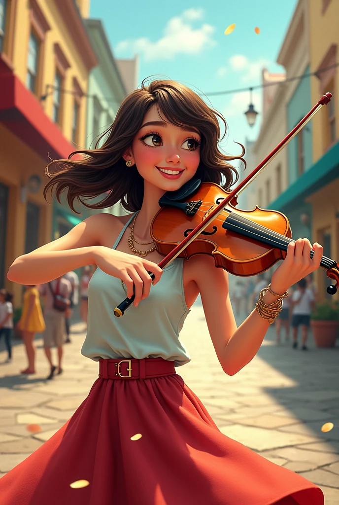 woman playing the violin, animated for a comic