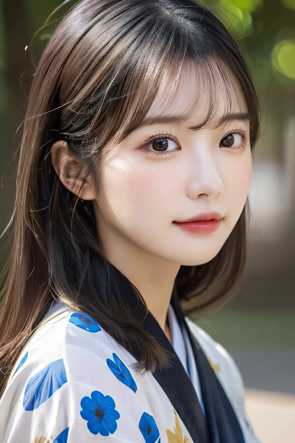 (kimono)、(top-quality,masterpiece:1.3,超A high resolution,),(ultra-detailliert,Caustics),(Photorealsitic:1.4,RAW shooting,)Ultra-realistic capture,A highly detailed,High resolution 16K human skin close-up。 Skin texture is natural、,The pores are、Must be detailed enough to be easy to identify。 Skin should look healthy with even tones。 Use natural light and color,1人,japanes,23years old,kawaii,A dark-haired,Middle hair,,smil,Turn your body to the front,(front-facing view:1.2),,(、tear bags、solid bangs、best qualtiy、超A high resolution、depth of fields、chromatic abberation、、Wide range of lighting、Natural Shading、)、 Large Breasts,