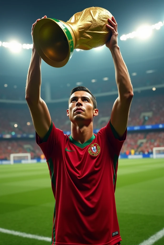 Image of cr7 with a world cup trophy