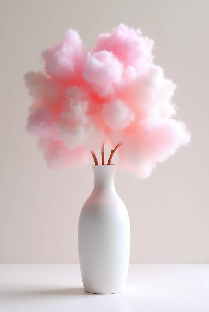 Create a vase with cotton candy as flowers. Use a white vase with a higher neck.