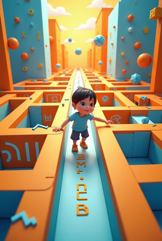 I need an image that says PLIM and has the slogan " With PLIM we play and develop logical mathematical thinking.", Let it be a mathematical labyrinth where a child looks for the exit
