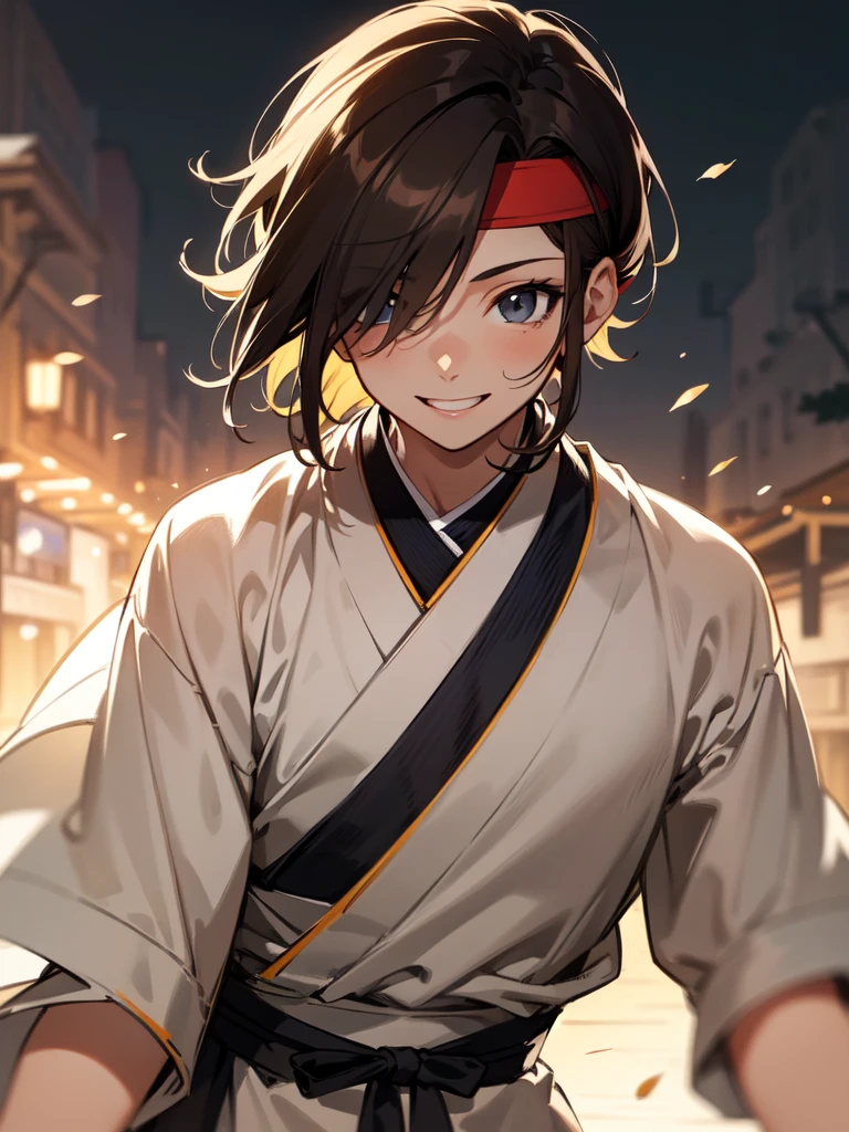 {{upper body}}, {{konoha headband}}, ((short hair)), ((brown hair)), ((age boy)), ((hair over eyes)), ((cheerful expression)), ((fair skin)), ((shinobi clothing)), 1boy, beautifully drawn, high resolution illustration, best quality, High definition, ((detailed anime sketch)), Masterpiece, (solo), absurdres, detailed background, fine detail, male focus, HDR,