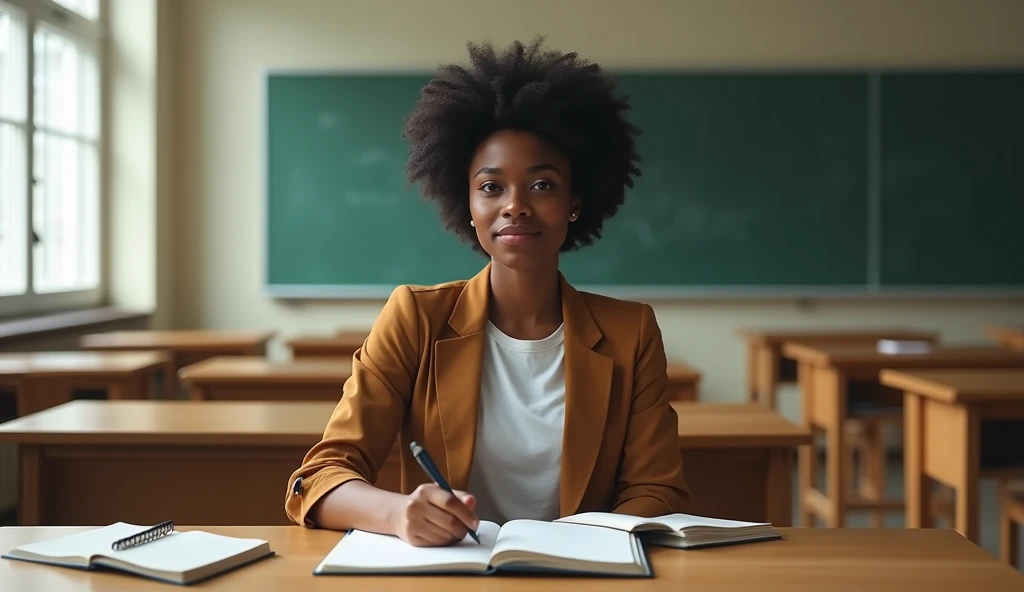 1 Nigerian female university student in a classroom.