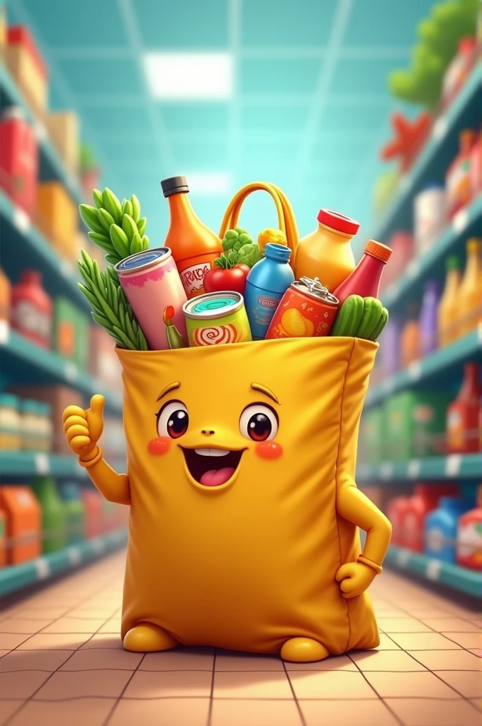 Create an animated grocery bag with products