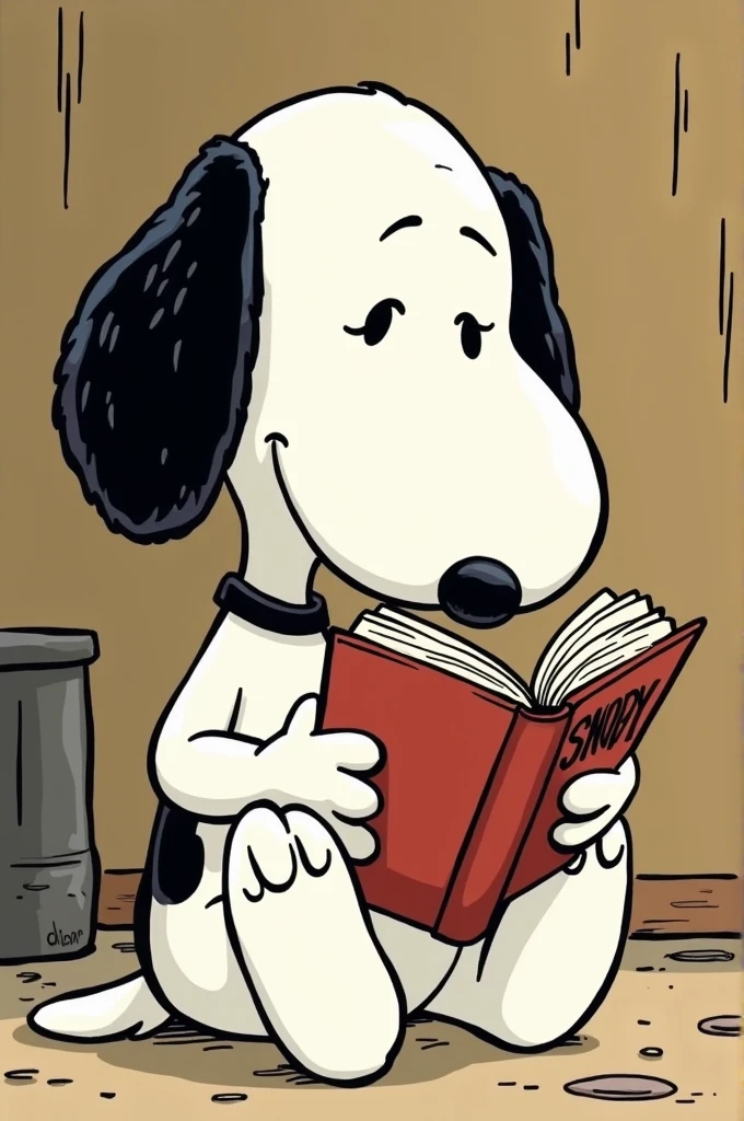 Snoopy reading an English book 