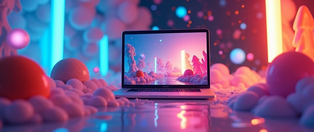 A high-quality, eye-catching YouTube channel 3D render video player, playful and dynamic in composition