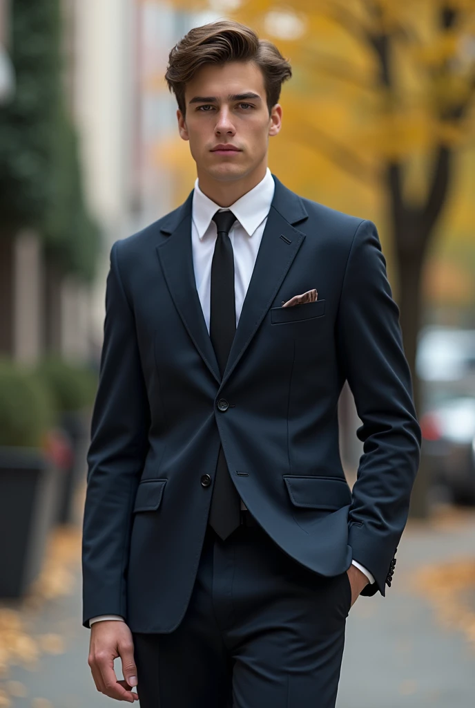 Alexander: Alexander, an 1 senior at the Swiss Elite Private High School, stands tall at 185 cm. His lean, muscular physique, a result of his athletic training, combined with his handsome features and short brown hair, make him a striking figure. Alexander's School Uniform Style: In his Swiss Elite Private High School uniform, Alexander conveys an air of understated elegance. His uniform is always meticulously tailored, fitting his athletic build perfectly. Despite being a uniform, he manages to make it uniquely his own, subtly exhibiting his affluent background through high-quality leather shoes and a perfectly knotted tie. His approach to the uniform reflects his overall demeanor - a balance ween his wealth and his humility, contributing to his respected status among his peers.