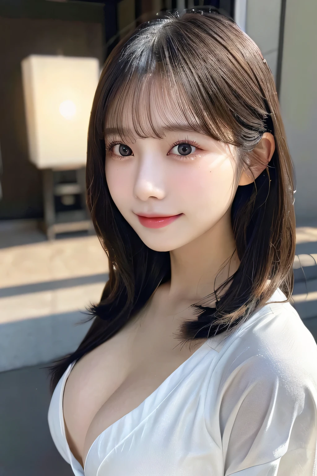 (kimono)、(top-quality,masterpiece:1.3,超A high resolution,),(ultra-detailliert,Caustics),(Photorealsitic:1.4,RAW shooting,)Ultra-realistic capture,A highly detailed,High resolution 16K human skin close-up。 Skin texture is natural、,The pores are、Must be detailed enough to be easy to identify。 Skin should look healthy with even tones。 Use natural light and color,1人,japanes,23years old,kawaii,A dark-haired,Middle hair,,smil,Turn your body to the front,(front-facing view:1.2),,(、tear bags、solid bangs、best qualtiy、超A high resolution、depth of fields、chromatic abberation、、Wide range of lighting、Natural Shading、), (Large Breasts:1.5),