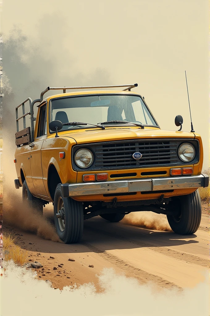 Create a drawing of a Nissan Datsun pickup turning to the right