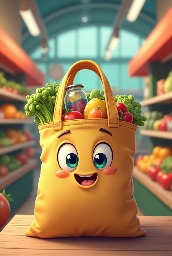 Image of an animated grocery bag with product 