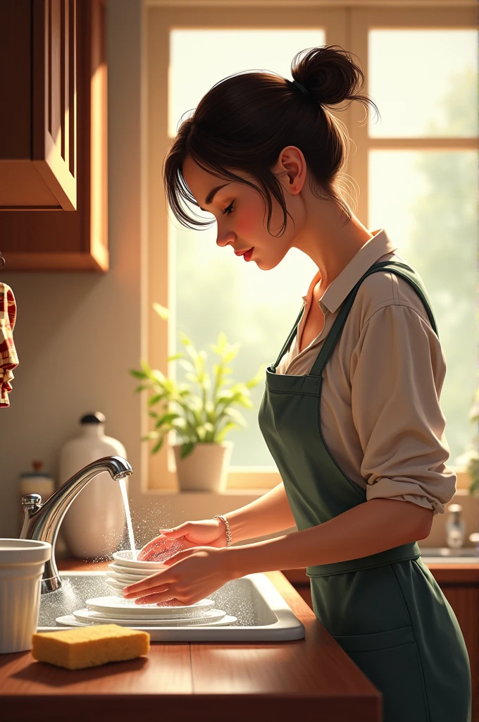A woman washing dishes