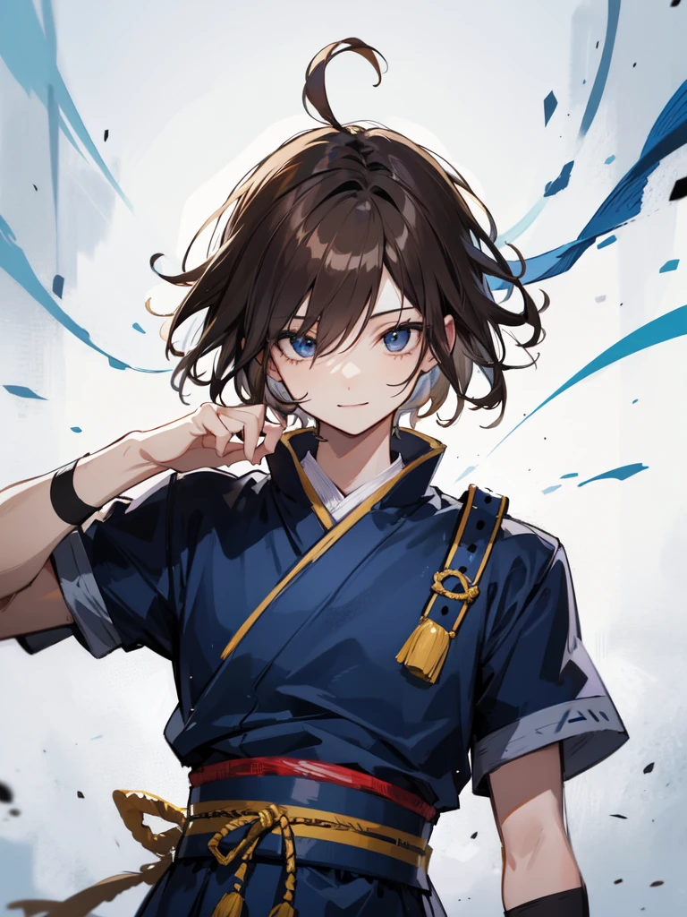 {{upper body}}, {{konoha headband}}, ((short hair)), ((brown hair)), ((teenage boy)), ((hair over eyes)), ((cheerful expression)), ((fair skin)), ((shinobi clothing)), 1boy, beautifully drawn, high resolution illustration, best quality, High definition, ((detailed anime sketch)), Masterpiece, (solo), absurdres, detailed background, fine detail, male focus, HDR,