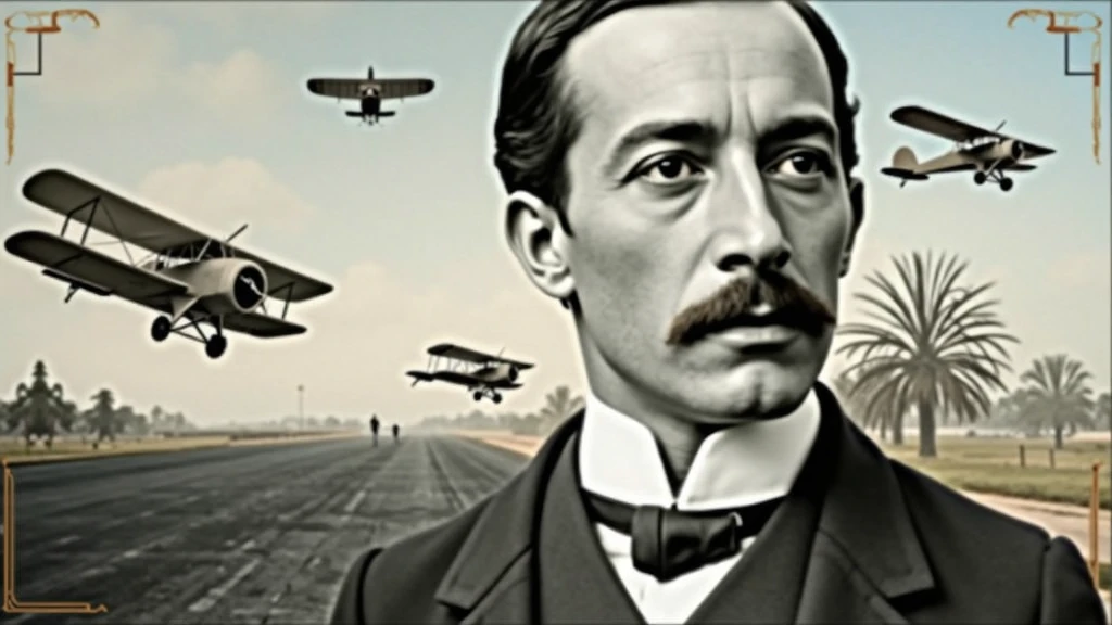 Background:
background-image: Use an image that refers to the history of aviation. It could be a photo of an old runway, a blue sky or a montage with vintage aviation elements. Another option is a background that matches Santos Dumont's era., as an early 20th century setting.
Color Effect: Consider a sepia tone or a slight texture to give the background a historic, vintage feel..
main image:
Portrait of Santos Dumont: Place a central image of Santos Dumont. It could be a classic photo of him or a stylized illustration.. If you use an illustration, make sure it captures the essence of Dumont's pioneering spirit and personality.
Historical Aircraft: Include images of your most famous inventions, like the 14-Bis or the Demoiselle, somewhere on the cover. These planes can be in the background or as part of the design..
Leading text:
Video Title: Add a big, eye-catching title, as “Santos Dumont: Aviation Pioneer and His Technological Vision”. Use an elegant, easy-to-read font, like “Garamond” or “Montserrat”.
Color and Effect: Use colors that contrast with the background, like white or gold. Consider adding a light shadow or outline to improve readability..
Additional Text:
Subtitle or Short Description: Include shorter text that provides more context, as “Exploring the History and Innovations of the Father of Aviation”. Use a smaller font and keep the color consistent with the title, but a little less prominent.
Position and Colors: Position the subtitle below the main title, ensuring that it does not overlap the main image. Use a complementary color to the main text.
Graphic elements:
Icons and Symbols: Add subtle aviation-related graphics, like stylized wings, old planes or aircraft parts. Position them to complement the main image and text., without overloading the cover.
Borders and Dividers: Use discreet borders or dividers to separate text from images, if necessary.
Logo and B
