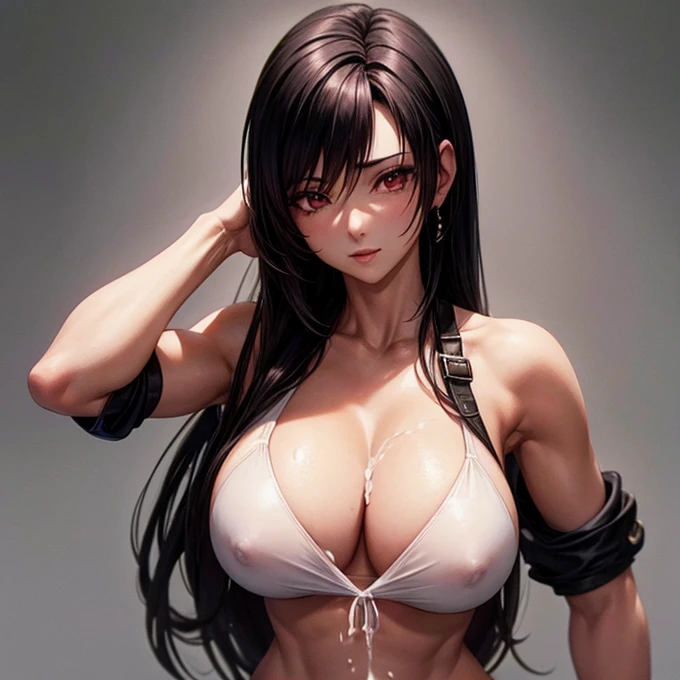 A woman with a large penis growing out of her crotch Tifa Lockhart A lot of semen in the chest Large Breasts Upper body naked