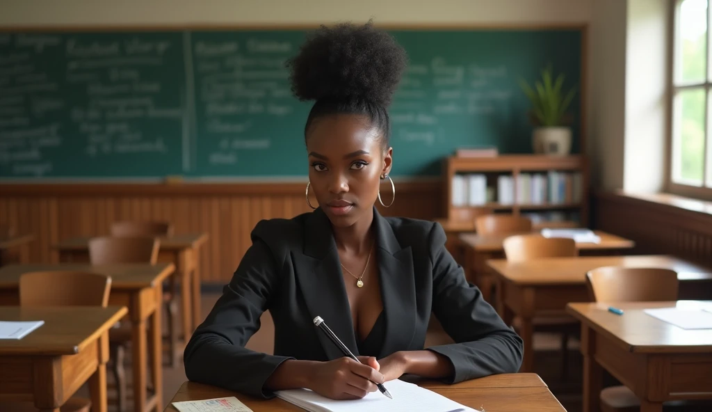 1 sexy Nigerian female university student in a classroom 