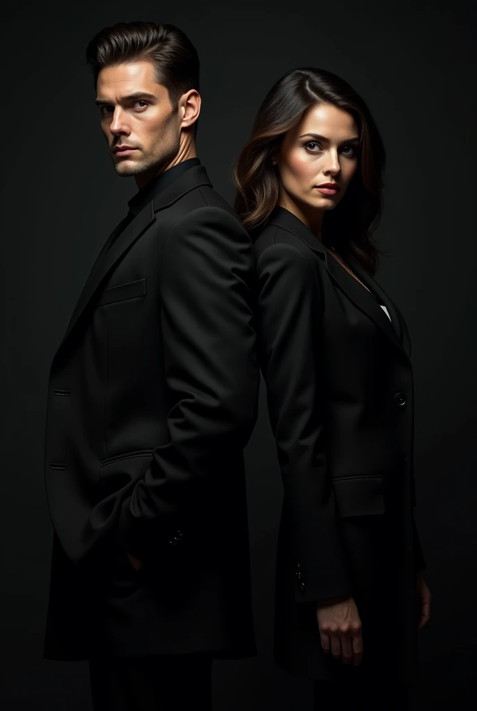 arafed image of a man and a woman in black clothes