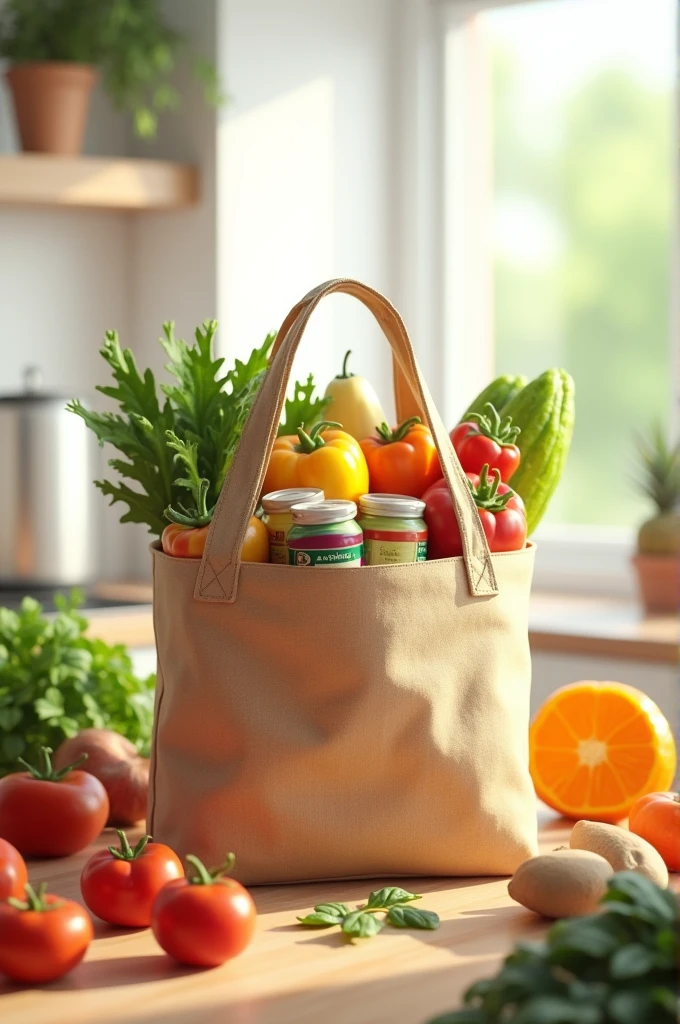 Create an animated image of a grocery bag with product