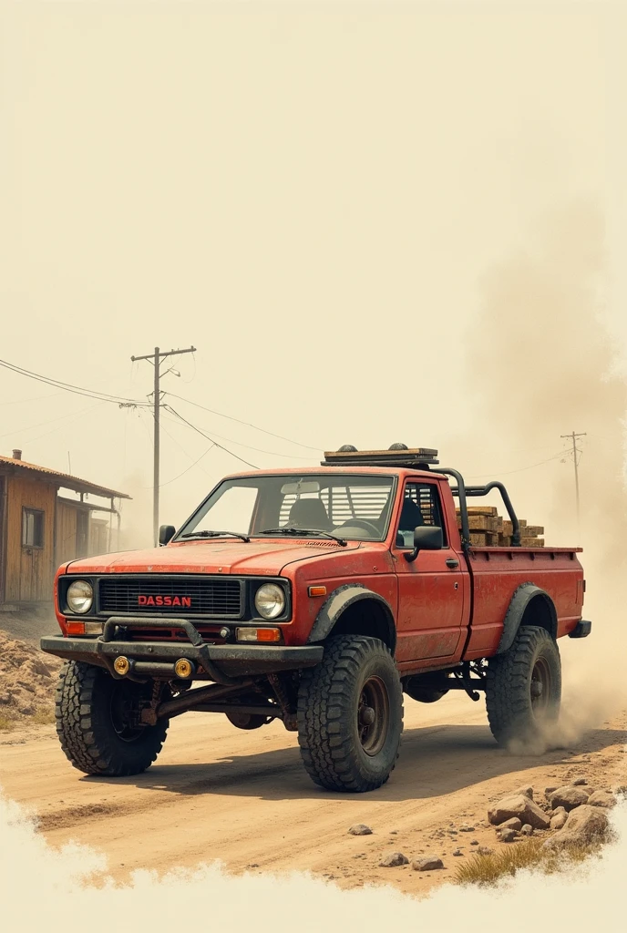 Create a drawing of a Nissan Datsun pickup long bed 