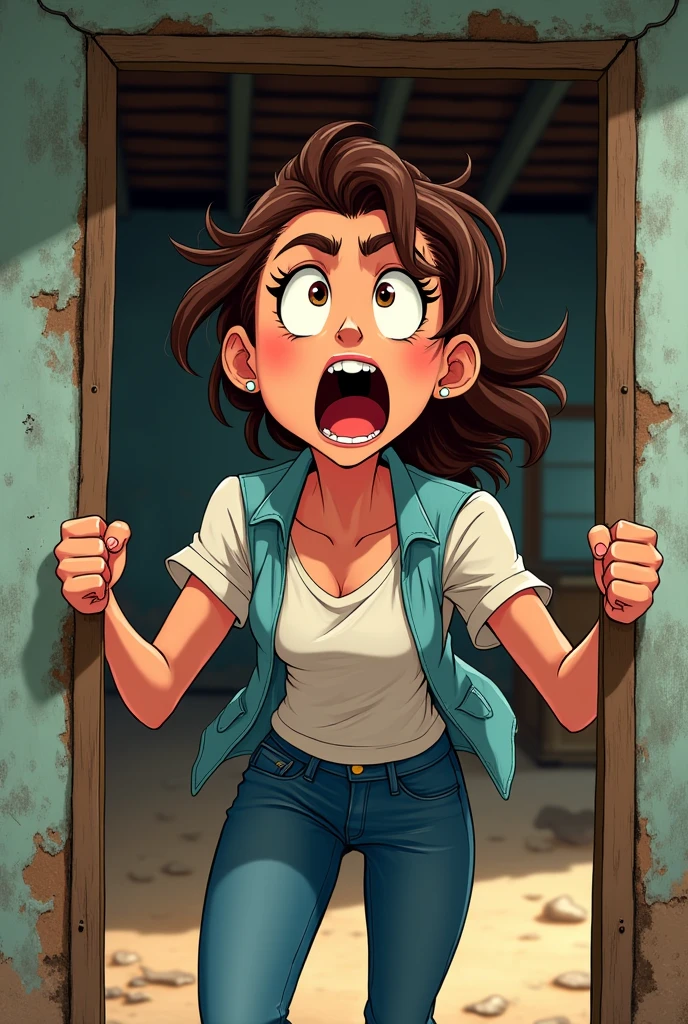 Lady shouting from a door, animated for a comic