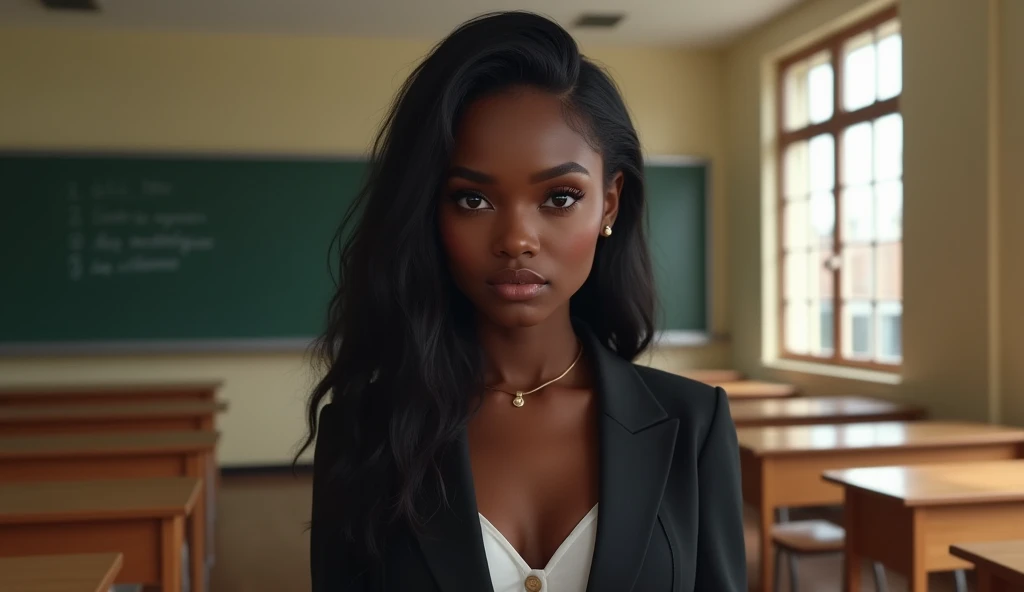 1 sexy Nigerian female university student in a classroom 