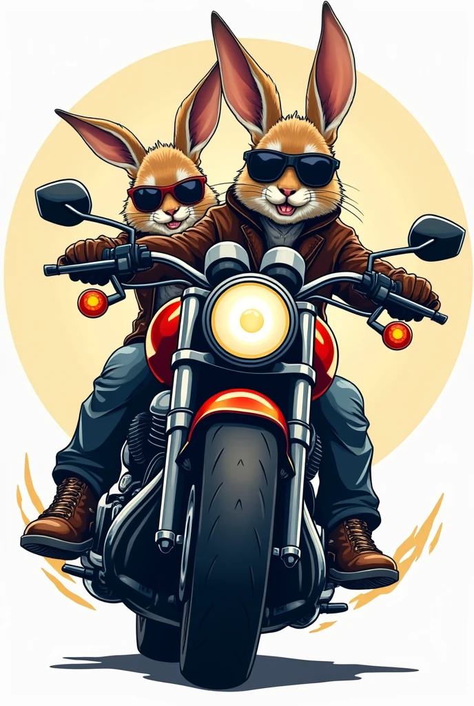 Create a logo with a motorcycle and two biker rabbits