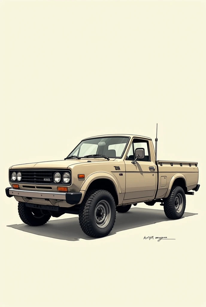 Generate a drawing of a Nissan Datsun pickup from the side