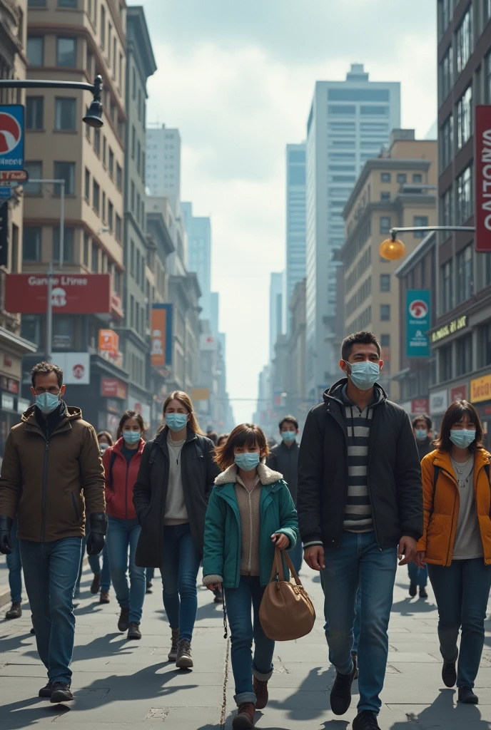 People walking on the street with masks to prevent coronavirus
