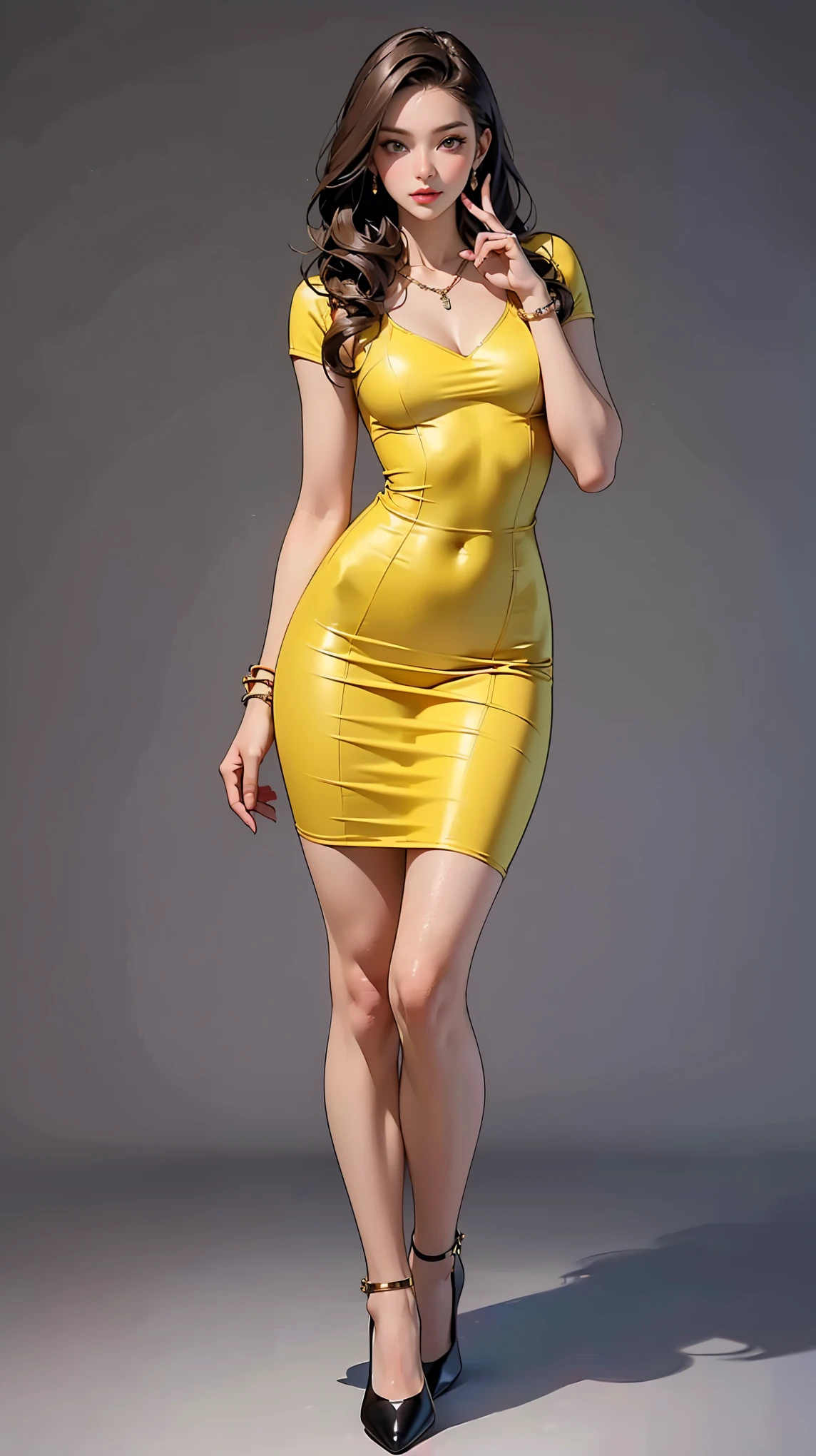 (Ultra-detailed, photorealistic, best quality, 4k,8k, highres, masterpiece:1.3), Featured is Abigail, a graceful figure from Singapore, ((who embodies the essence of elegance and charm)), (((She boasts a slim stature, standing at 1.67 meters and weighing around 55 kilograms, epitomizing the fashion model-like beauty))), (Her hair is long, wavy chestnut), (Her eyes are striking and green, thanks to contact lenses), ((and a toned physique with a defined waistline and slender, shapely legs)), accentuated by her active lifestyle, (She is wearing a Balmain Mini Sequin-Embellished Dress, paired with Christian Louboutin 'So Kate' Pointy Toe Pumps), She accessorizes with a Cartier Love Bracelet in Yellow Gold, and carries an Hermes Kelly Mini II Bag in Rouge Casaque Epsom Leather, (exceptionally detailed:1.3),, super finely detailed hands, ultra finely detailed fingers(((ten fingers))), (posing elegantly), (full body showcase), (show full body), (no logos in the background), (no logo), ((**modern, eco-friendly home background)).