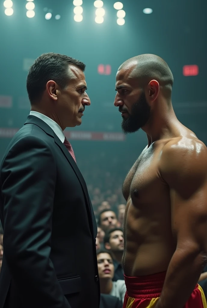 

"Create a realistic image of the President of the United States and the President of Brazil in an octagon, both ready for a fight. The scene should be dramatic and intense, and the image should be in ultra HD 4k format."