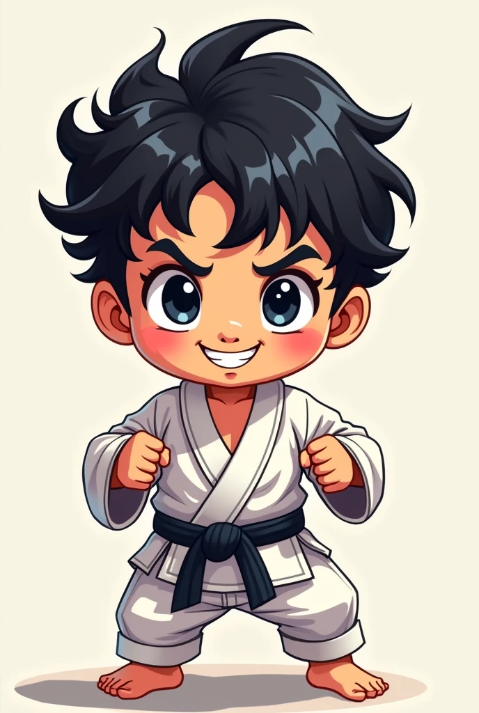 baby, jiu jitsu fighter, wavy black hair, Grinning