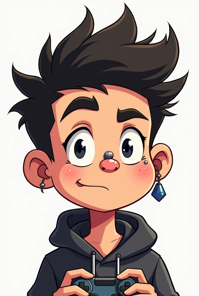 Create a gamer boy in his 20s with piercings. that it is in chibi format and only his face appears