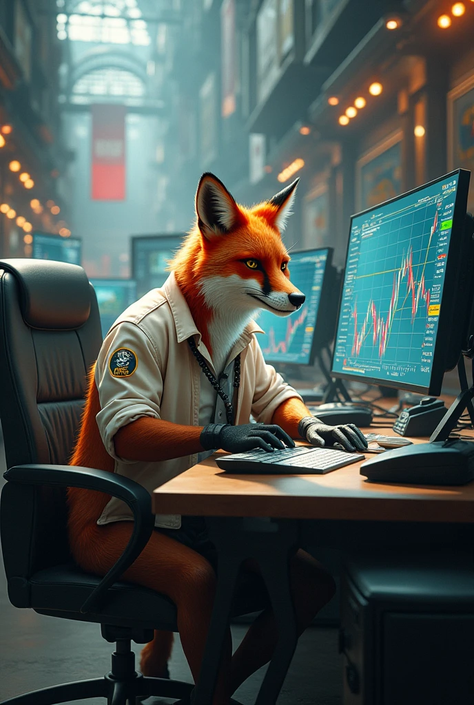 Renard + bourse + trading + tableau + grand bureau + telephone + metatrading