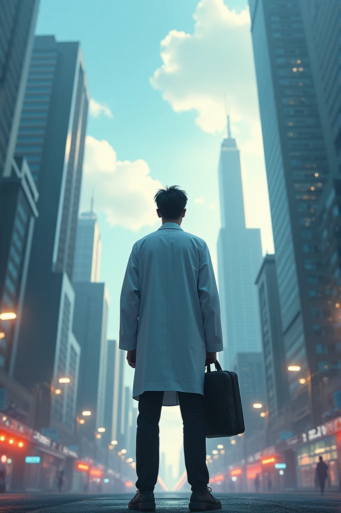 Young doctor recently graduated from university at a crossroads between his dreams and reality