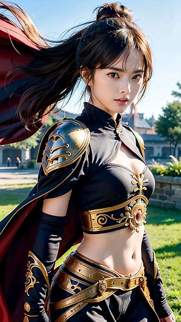 (Best quality), (Masterpiece), bel homme, Lu Bu, corps parfait, (visage parfait, ratio facial parfait, poils topknot) (Wearing ancient armor of Chinese warriors, Style Youxia, Longue cape rouge), (Holding a double-edged longsword, Chinese sword), (Pose de combat dynamique, detailed anatomy, Meilleure anatomie), (dark lighting, mouvement dynamique, high saturation, 8k resolution), (Angle dynamique, Foggy and smoky environment, Contexte du champ de bataille)