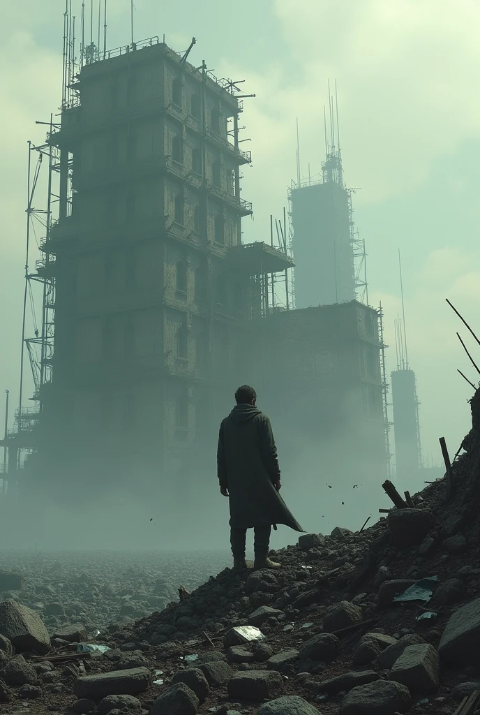 person on top of a destroyed building