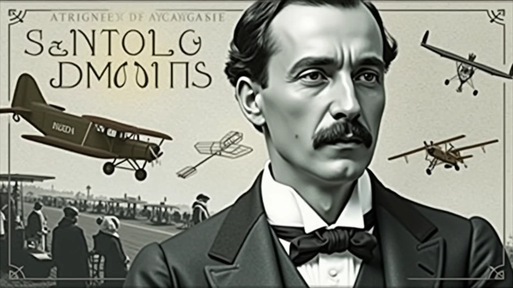Background: background-image: Use an image that refers to the history of aviation. It could be a photo of an old runway, a blue sky or a montage with vintage aviation elements. Another option is a background that matches Santos Dumont's era., as an early 20th century setting. Color Effect: Consider a sepia tone or a slight texture to give the background a historic, vintage feel.. main image: Portrait of Santos Dumont: Place a central image of Santos Dumont. It could be a classic photo of him or a stylized illustration.. If you use an illustration, make sure it captures the essence of Dumont's pioneering spirit and personality. Historical Aircraft: Include images of your most famous inventions, like the 14-Bis or the Demoiselle, somewhere on the cover. These planes can be in the background or as part of the design.. Leading text: Video Title: Add a big, eye-catching title, as “Santos Dumont: Aviation Pioneer and His Technological Vision”. Use an elegant, easy-to-read font, like “Garamond” or “Montserrat”. Color and Effect: Use colors that contrast with the background, like white or gold. Consider adding a light shadow or outline to improve readability.. Additional Text: Subtitle or Short Description: Include shorter text that provides more context, as “Exploring the History and Innovations of the Father of Aviation”. Use a smaller font and keep the color consistent with the title, but a little less prominent. Position and Colors: Position the subtitle below the main title, ensuring that it does not overlap the main image. Use a complementary color to the main text. Graphic elements: Icons and Symbols: Add subtle aviation-related graphics, like stylized wings, old planes or aircraft parts. Position them to complement the main image and text., without overloading the cover. Borders and Dividers: Use discreet borders or dividers to separate text from images, if necessary. Logo and B