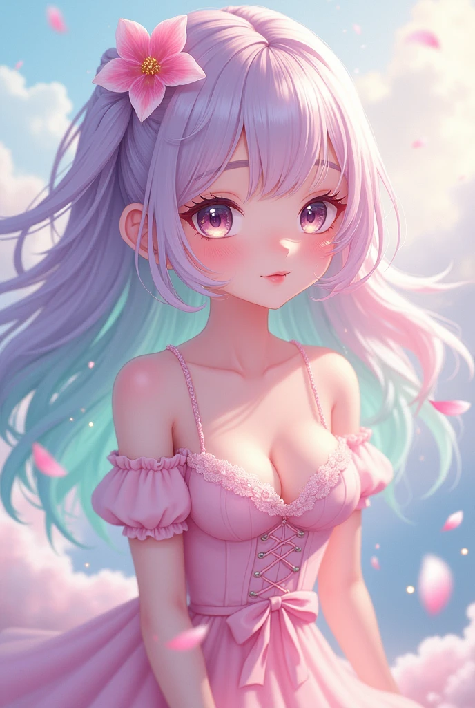 kawaii pastel anime girl huge boobs  cute pose 