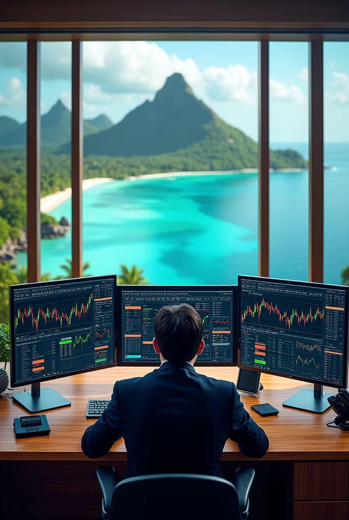 Mafieu +bourse + trading + tableau + grand bureau + telephone + metatrading + bora bora