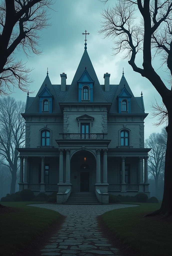 Big house, dark gray and blue