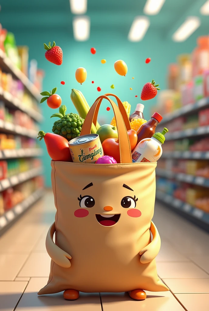 Create an animated grocery bag with products