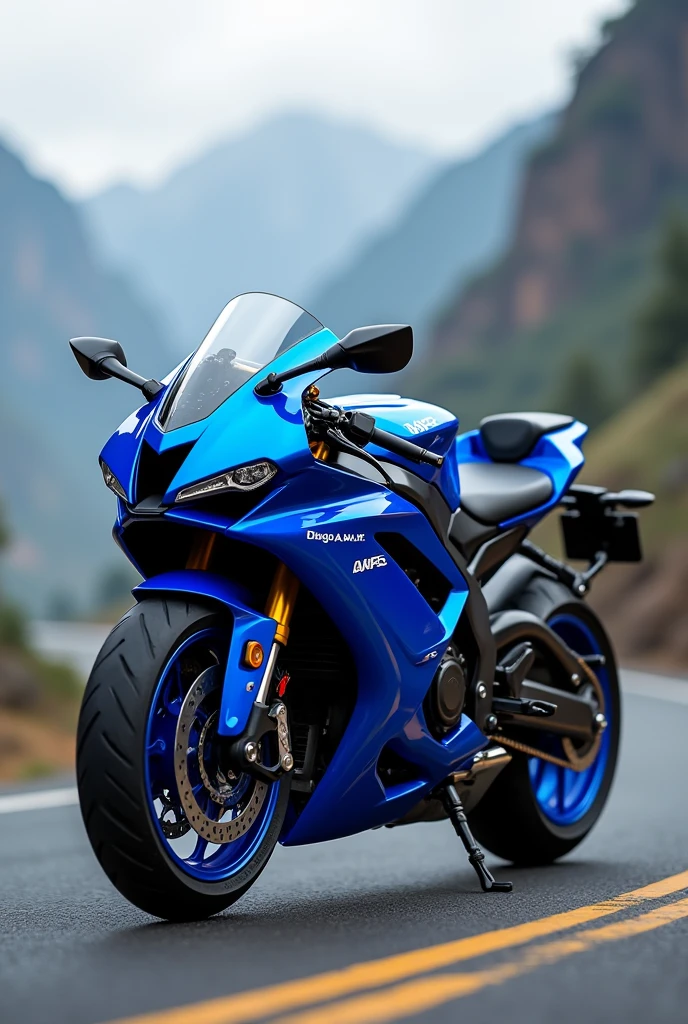 moto azul deportiva con el nombre DIEGO A.m.f