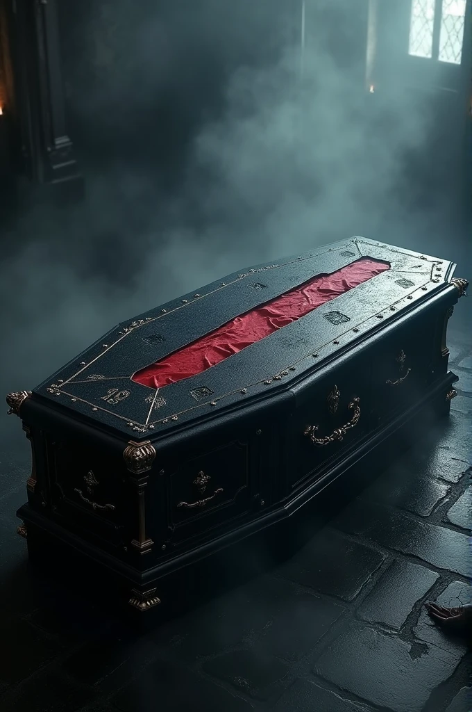 Create an image of a coffin with the 13th flag
