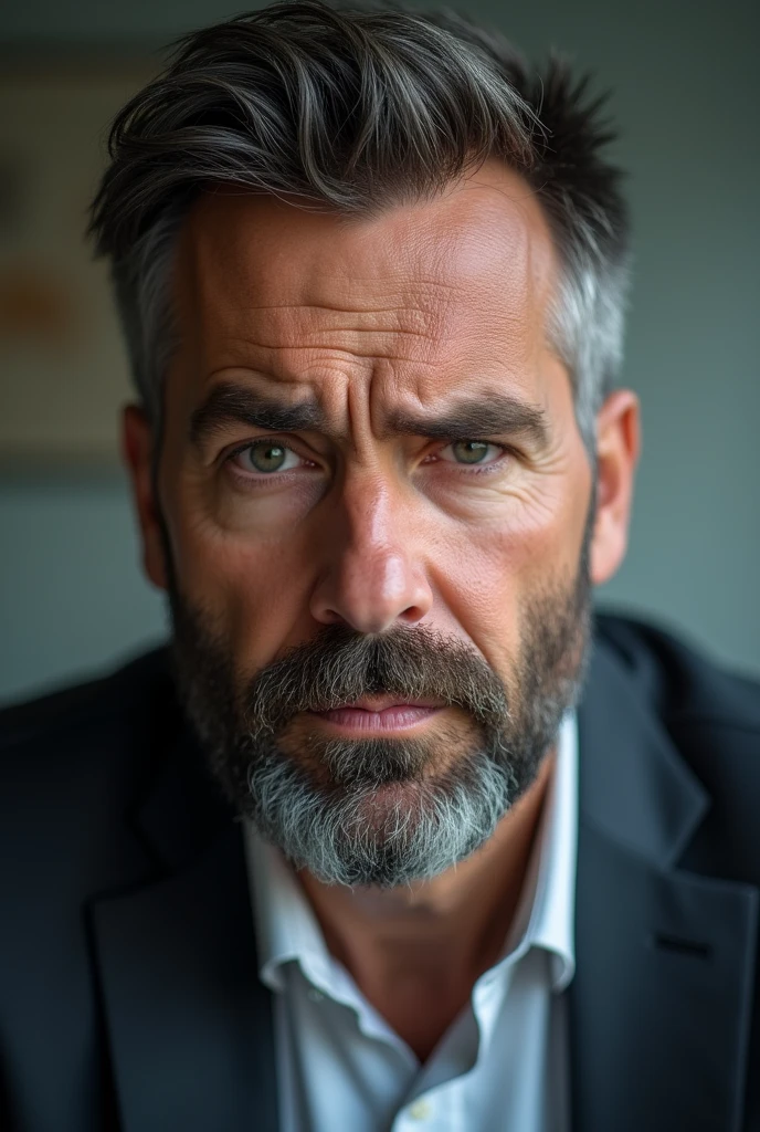 30 year old man with beard talking worried