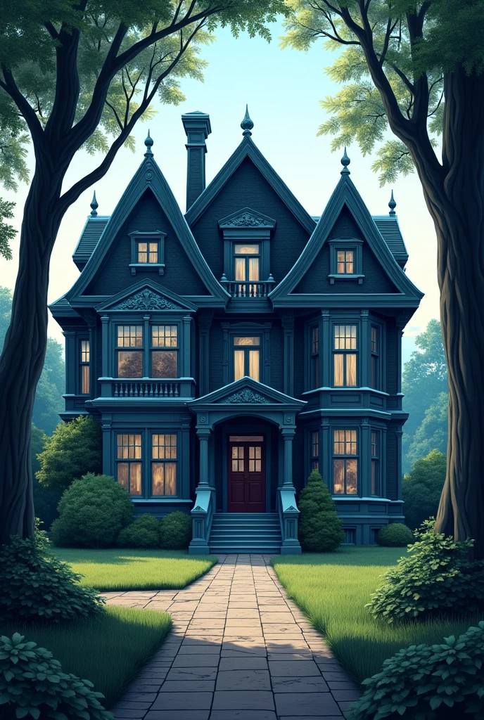 Big house, dark gray and  blue 