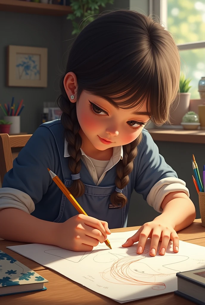 Create an image with a person drawing and writing how to improve the lines