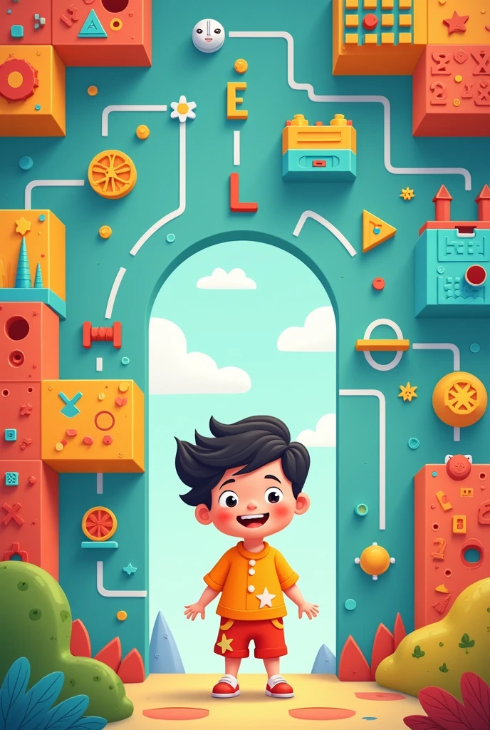 I need a picture, It should be a mathematical maze with preschool themes where a child looks for the exit and it should have the phrase PLIM