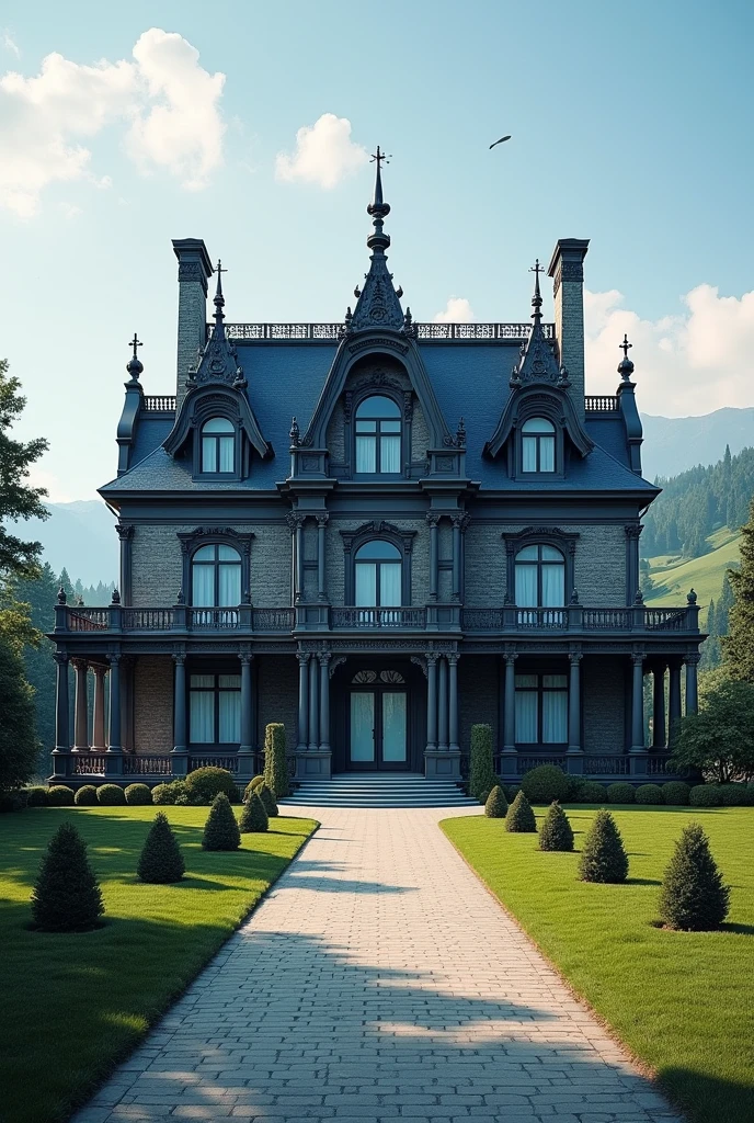 Big house, black and baby blue 